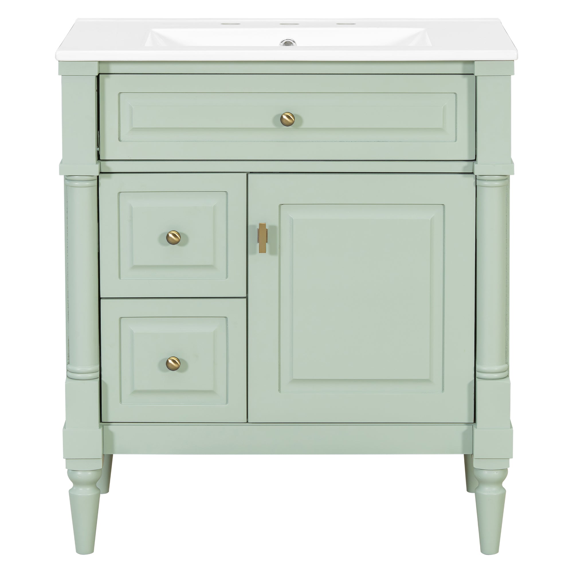 VanityFus 30-in Bathroom Vanity Green Single Sink Combo with Ceramic Top 1 Door 3 Drawers Adjustable Shelves
